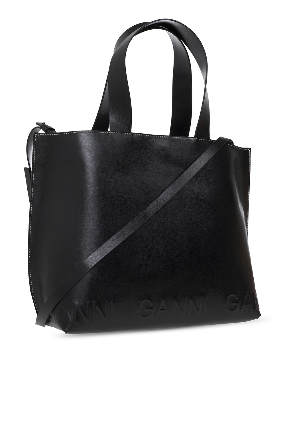 【送料&関税込】Ganni Black Shopper With Embroidered Logo On Black XXL Denim Shopper Tote by GANNI on Sale